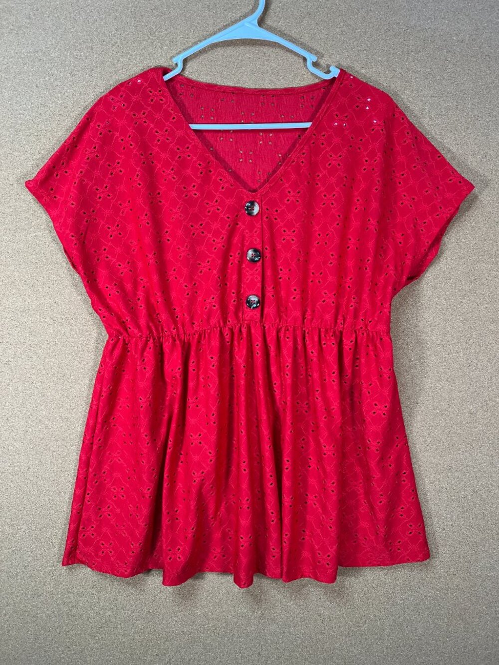 Women Maternity Blouse Top Shirt Large Red Short Sleeve Neck V NWOT Shein